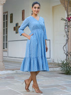 Janasya Light Cotton Schiffli Fit & Flare Dress | Grocsy