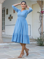 Janasya Light Cotton Schiffli Fit & Flare Dress | Grocsy