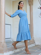 Janasya Light Cotton Schiffli Fit & Flare Dress | Grocsy