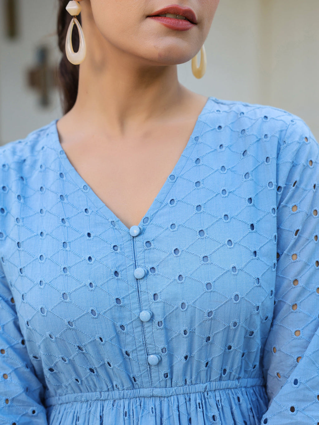 Janasya Light Cotton Schiffli Fit & Flare Dress | Grocsy