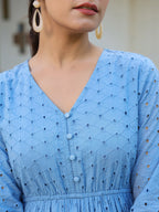 Janasya Light Cotton Schiffli Fit & Flare Dress | Grocsy
