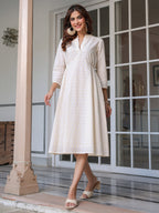 Janasya Light Cotton Schiffli A-Line Dress | Grocsy