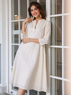 Janasya Light Cotton Schiffli A-Line Dress | Grocsy
