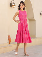 Janasya Bright Cotton Schiffli Fit & Flare Dress | Grocsy
