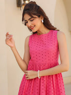 Janasya Bright Cotton Schiffli Fit & Flare Dress | Grocsy