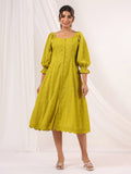 Janasya Dark Cotton Schiffli A-Line Dress | Grocsy