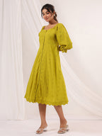 Janasya Dark Cotton Schiffli A-Line Dress | Grocsy