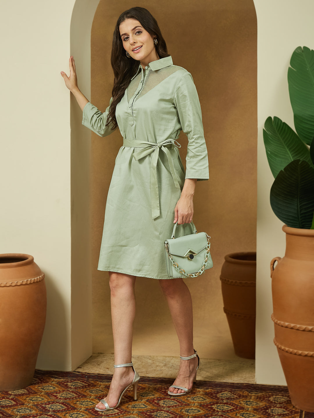 Janasya Light Cotton Yoke Design A-Line Dress | Grocsy