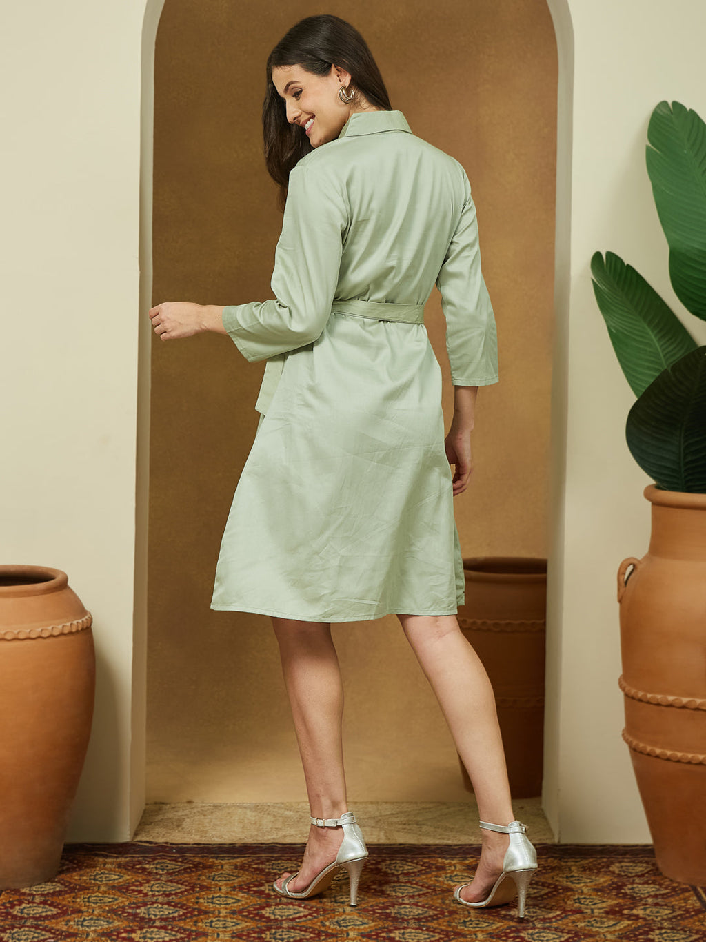 Janasya Light Cotton Yoke Design A-Line Dress | Grocsy
