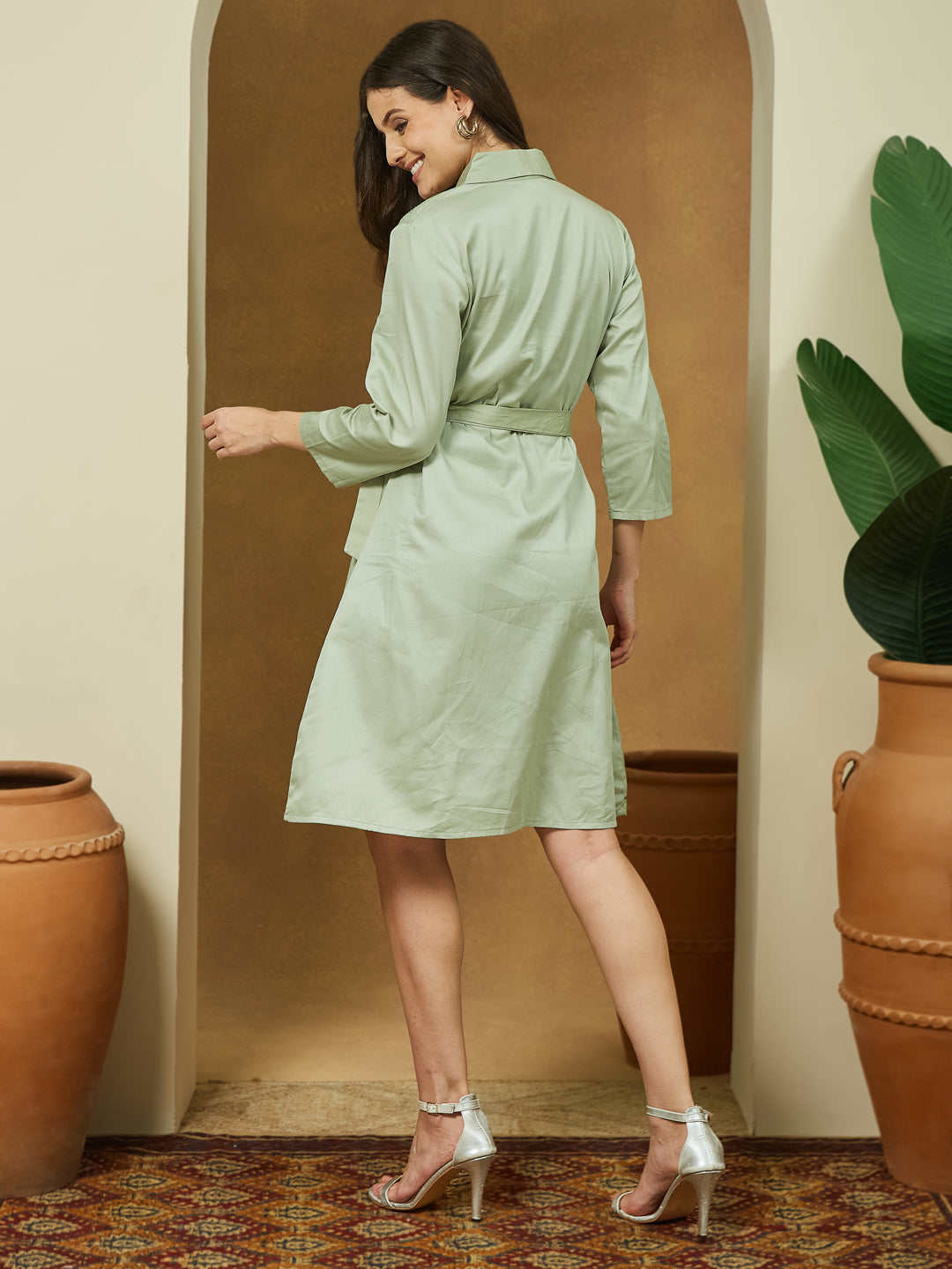 Janasya Light Cotton Yoke Design A-Line Dress | Grocsy