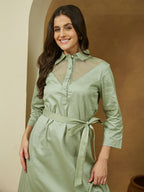 Janasya Light Cotton Yoke Design A-Line Dress | Grocsy