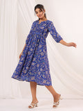 Janasya Dark Georgette Floral A-Line Dress | Grocsy
