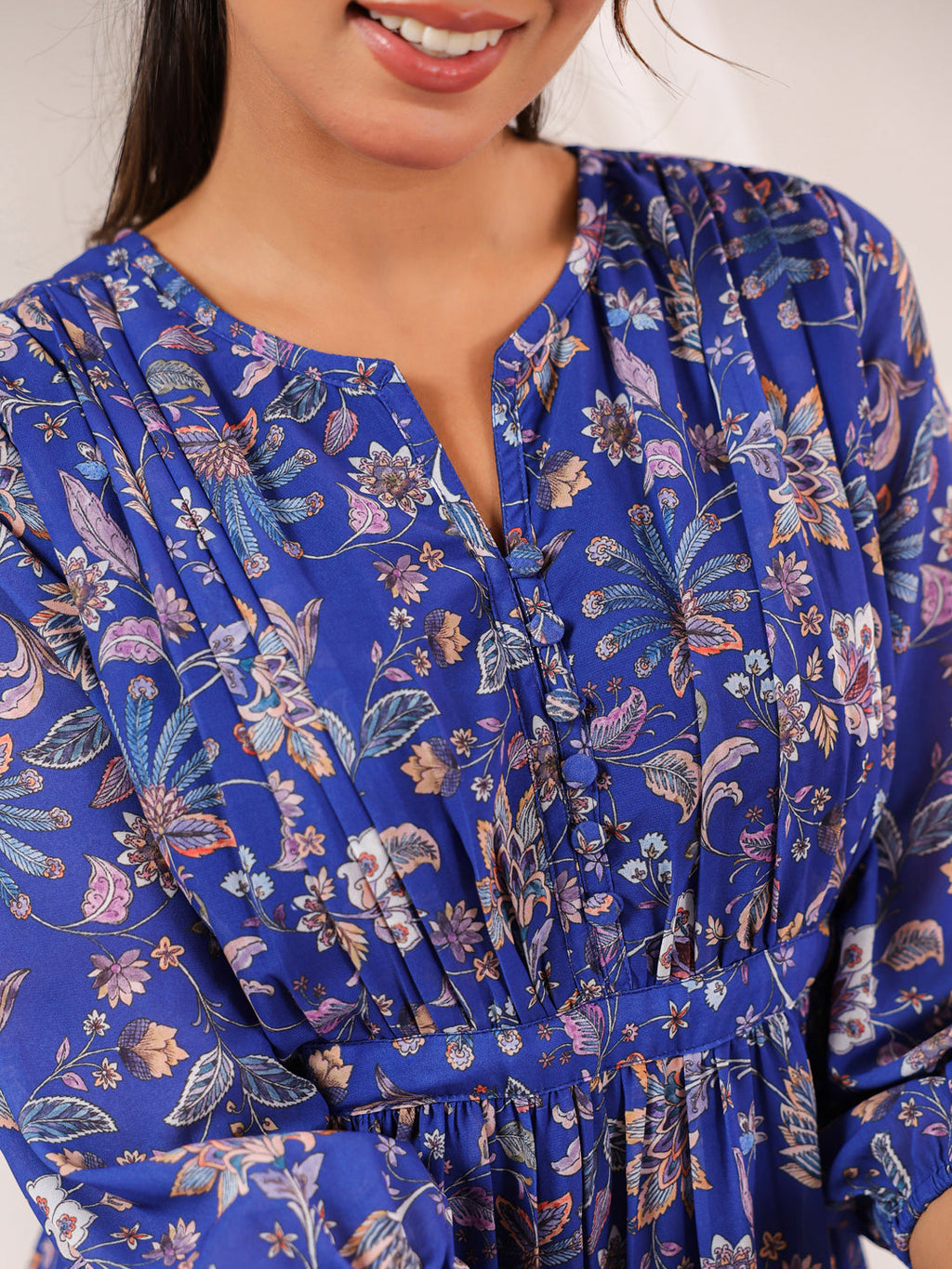 Janasya Dark Georgette Floral A-Line Dress | Grocsy