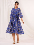 Janasya Dark Georgette Floral A-Line Dress | Grocsy