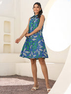 Janasya Dark Cotton Tropical A-Line Dress | Grocsy