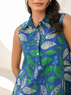 Janasya Dark Cotton Tropical A-Line Dress | Grocsy