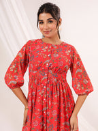Janasya Bright Georgette Floral Gathered Dress | Grocsy