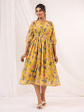 Janasya Bright Georgette Floral A-Line Dress | Grocsy