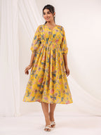 Janasya Bright Georgette Floral A-Line Dress | Grocsy