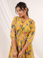 Janasya Bright Georgette Floral A-Line Dress | Grocsy