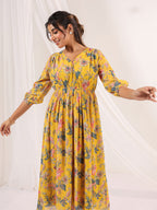 Janasya Bright Georgette Floral A-Line Dress | Grocsy