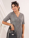 Janasya Dark Cotton Solid A-Line Dress | Grocsy