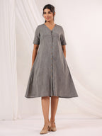 Janasya Dark Cotton Solid A-Line Dress | Grocsy
