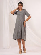 Janasya Dark Cotton Solid A-Line Dress | Grocsy