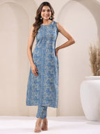 Janasya Light Cotton Chevron Straight Kurta Set | Grocsy
