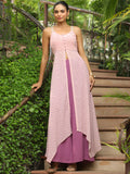 Janasya Light Georgette Striped Asymmetric Kurta Set | Grocsy