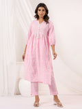 Janasya Light Cotton Embroidered A-Line Kurta Set | Grocsy