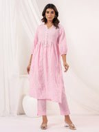 Janasya Light Cotton Embroidered A-Line Kurta Set | Grocsy