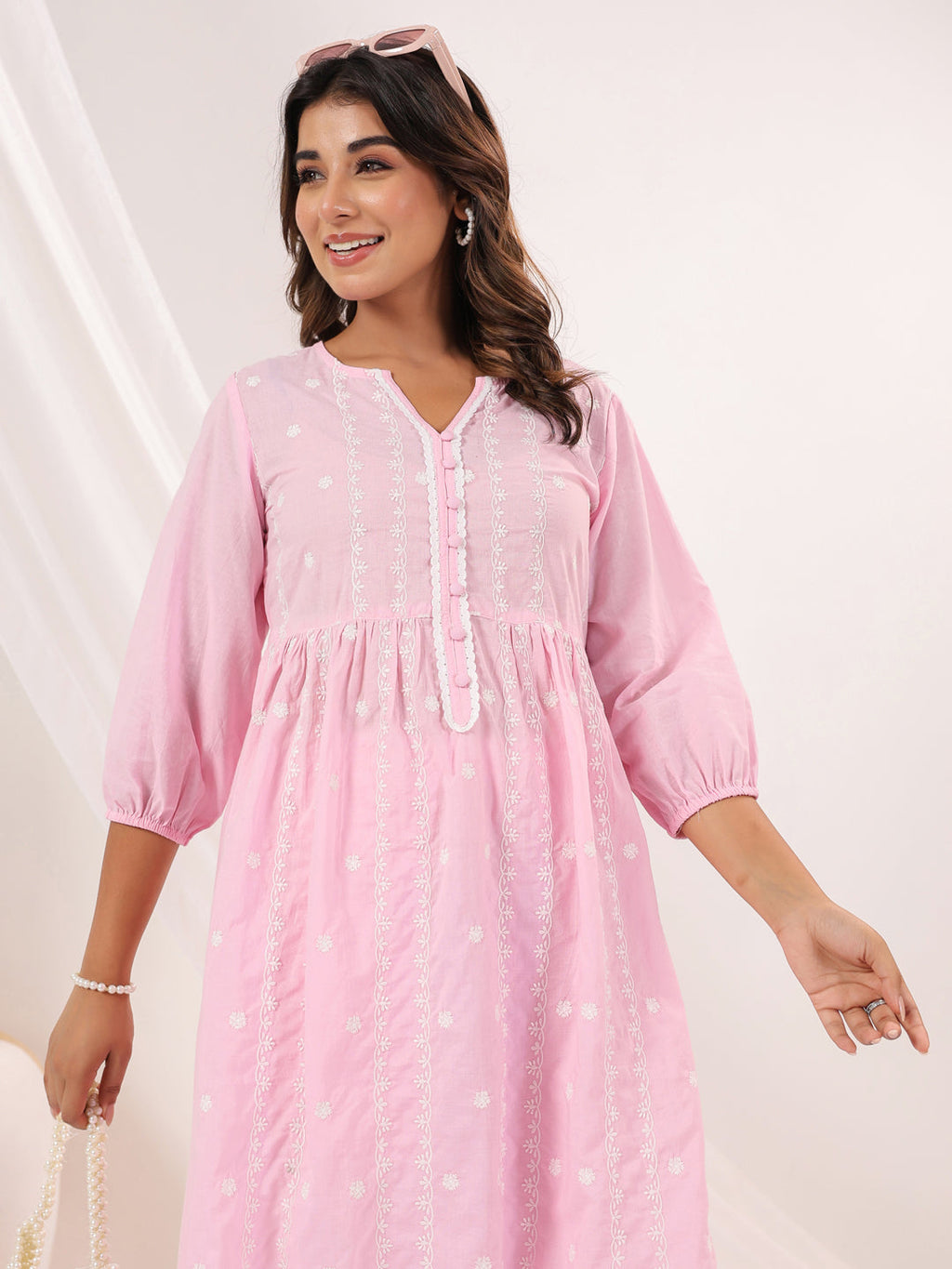 Janasya Light Cotton Embroidered A-Line Kurta Set | Grocsy