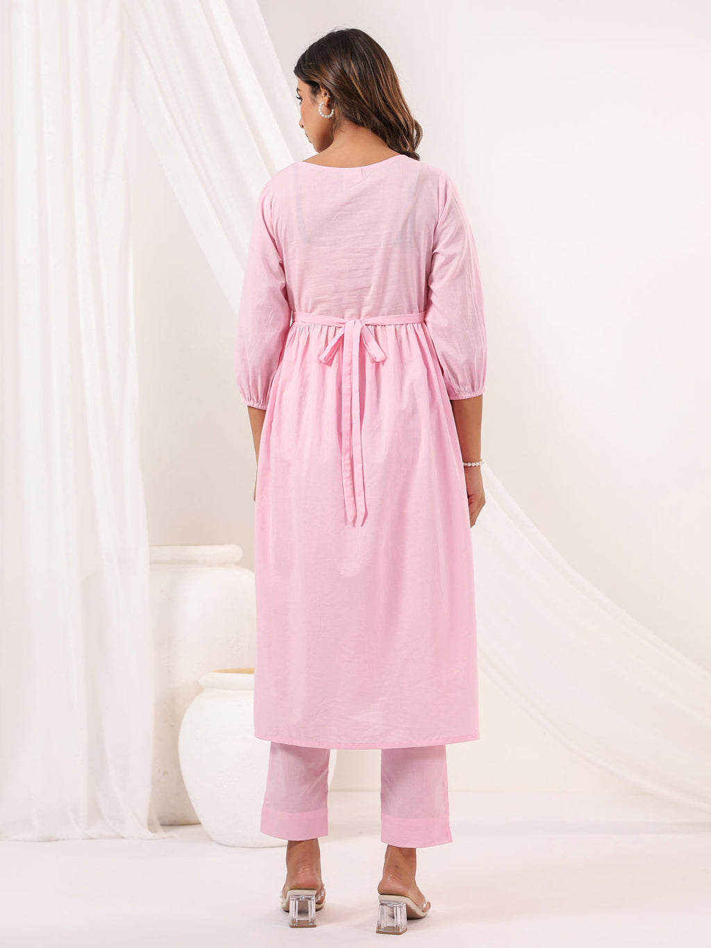 Janasya Light Cotton Embroidered A-Line Kurta Set | Grocsy
