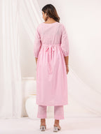 Janasya Light Cotton Embroidered A-Line Kurta Set | Grocsy