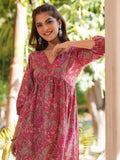 Janasya Bright Cotton Floral A-Line Kurta Set | Grocsy