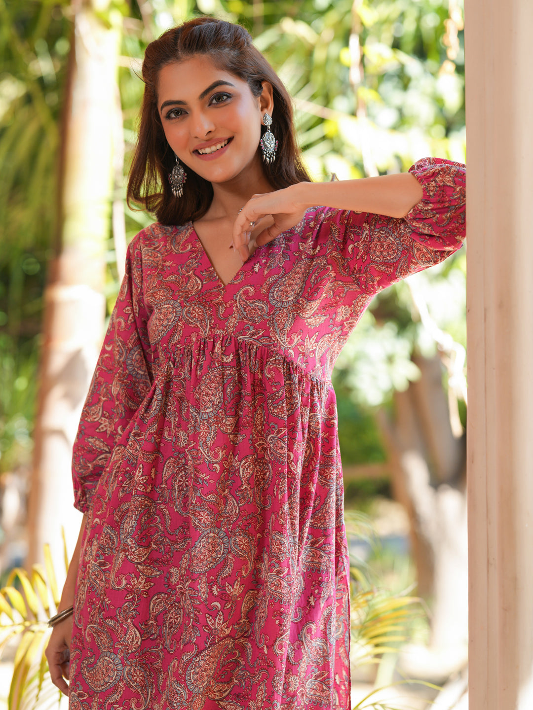 Janasya Bright Cotton Floral A-Line Kurta Set | Grocsy