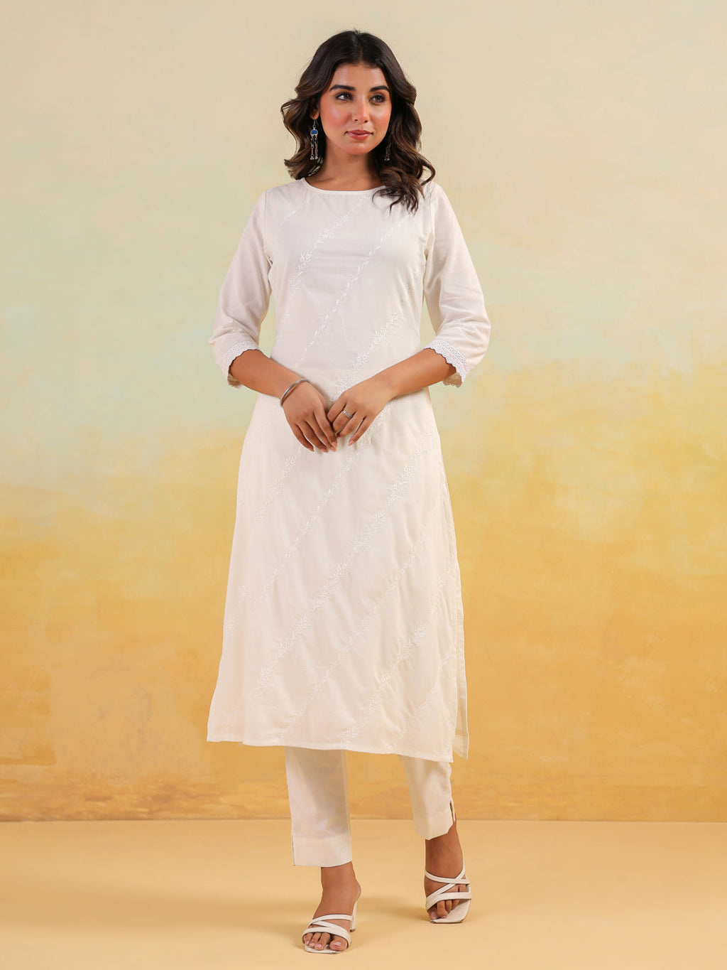 Janasya Light Cotton Embroidered Straight Kurta Set | Grocsy