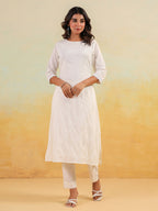 Janasya Light Cotton Embroidered Straight Kurta Set | Grocsy