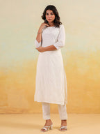 Janasya Light Cotton Embroidered Straight Kurta Set | Grocsy