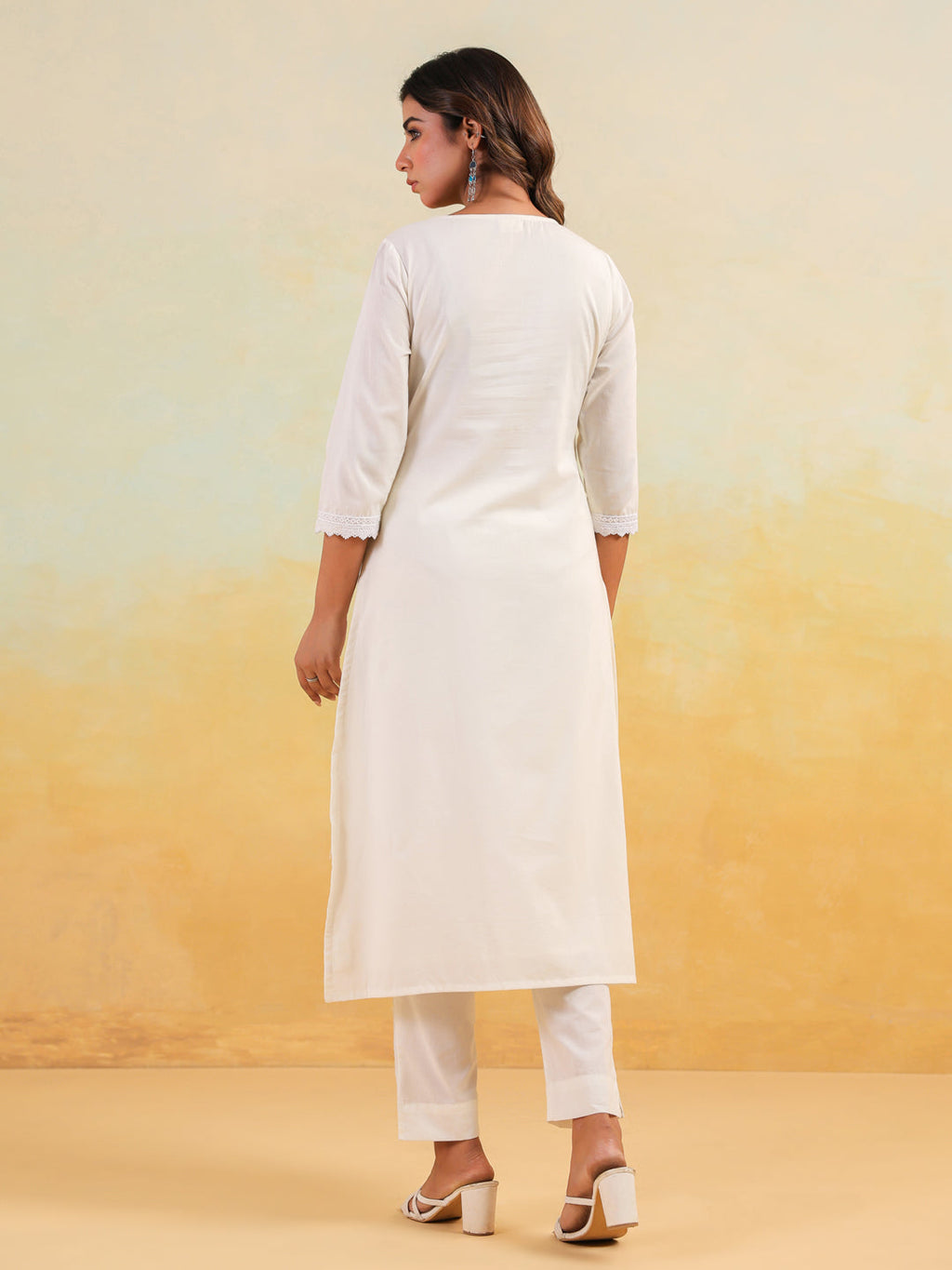 Janasya Light Cotton Embroidered Straight Kurta Set | Grocsy