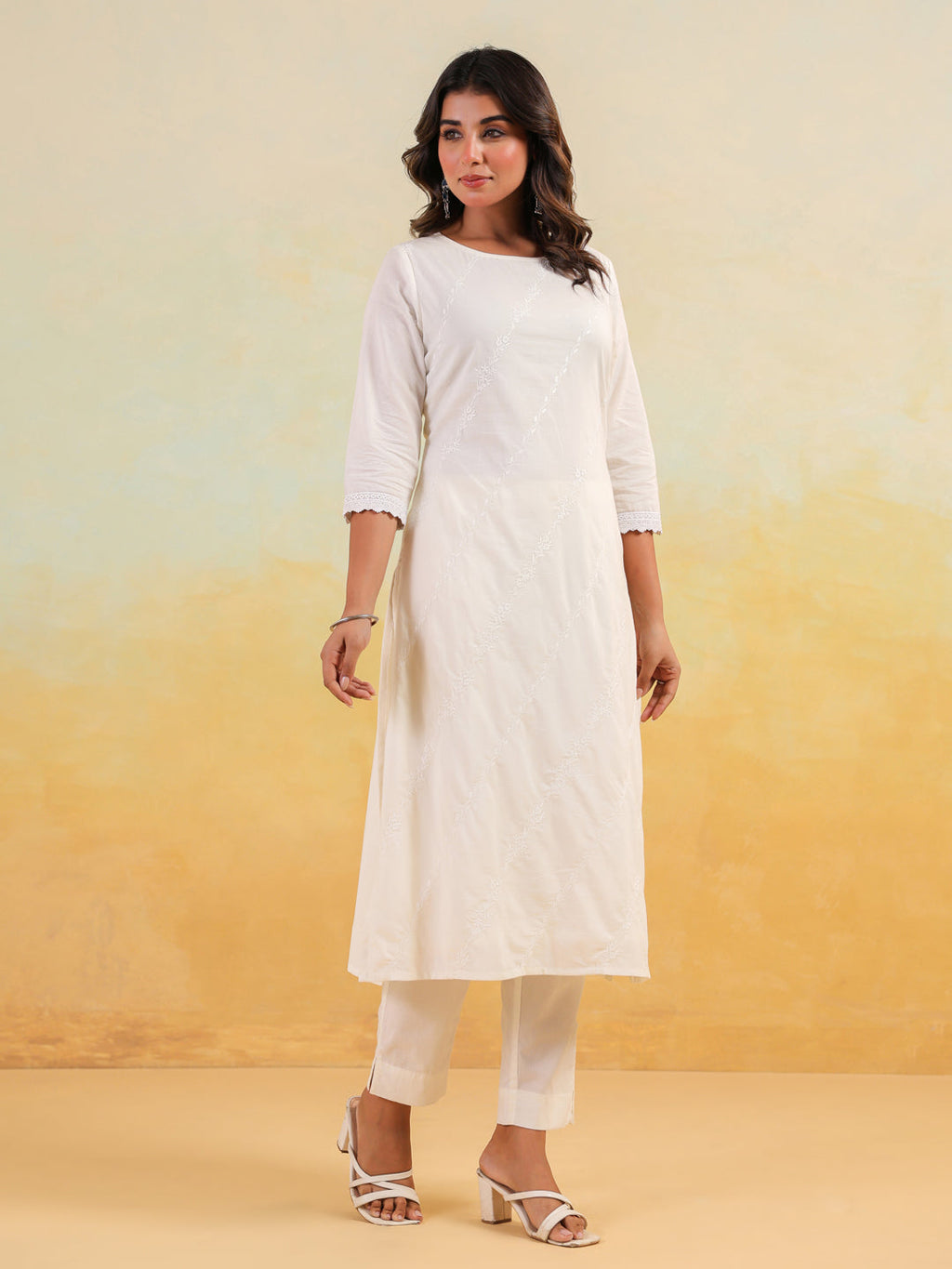 Janasya Light Cotton Embroidered Straight Kurta Set | Grocsy