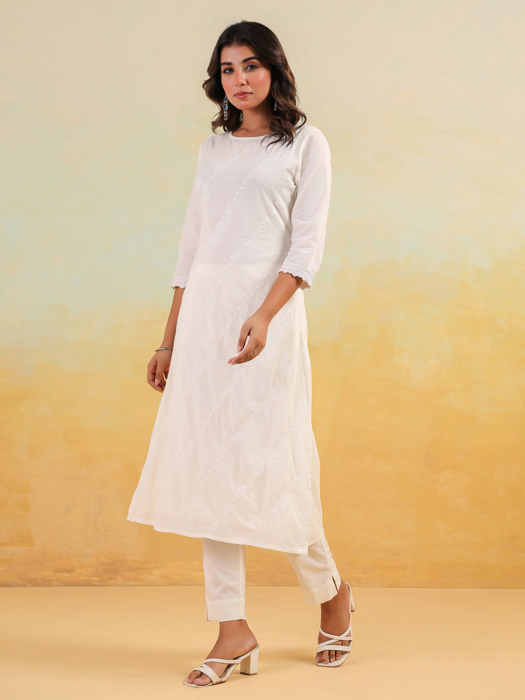 Janasya Light Cotton Embroidered Straight Kurta Set | Grocsy
