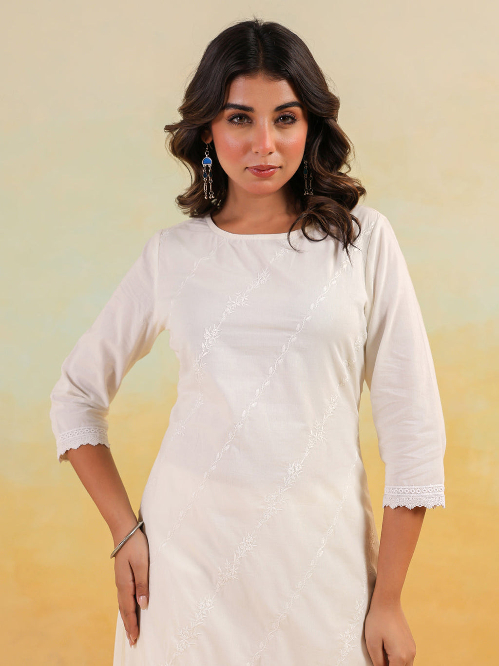 Janasya Light Cotton Embroidered Straight Kurta Set | Grocsy
