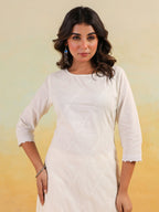 Janasya Light Cotton Embroidered Straight Kurta Set | Grocsy