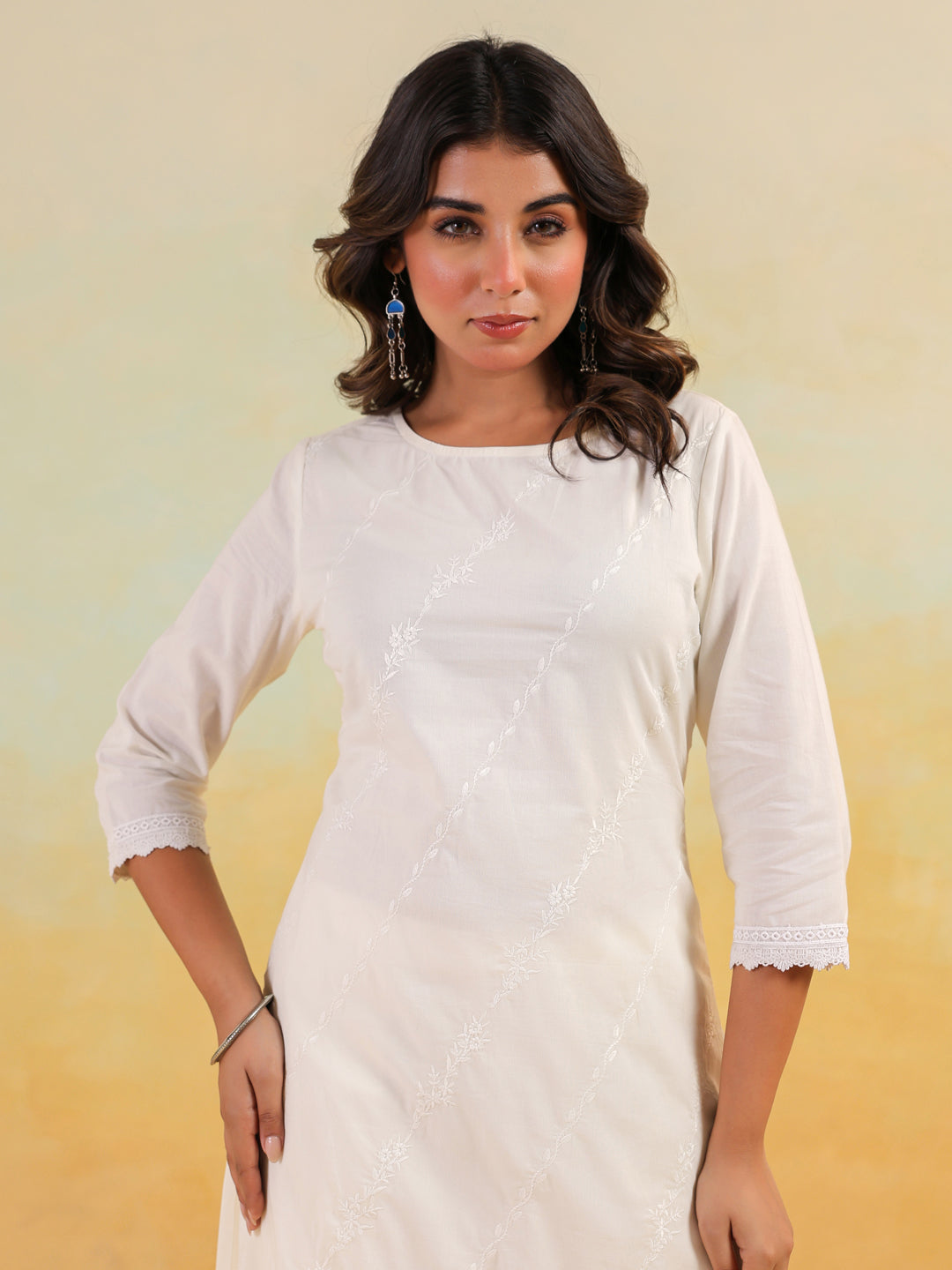 Janasya Light Cotton Embroidered Straight Kurta Set | Grocsy