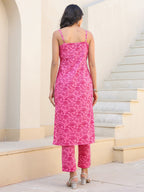 Janasya Bright Cotton Floral Straight Kurta Set | Grocsy