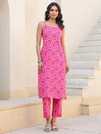Janasya Bright Cotton Floral Straight Kurta Set | Grocsy