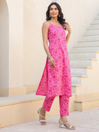 Janasya Bright Cotton Floral Straight Kurta Set | Grocsy