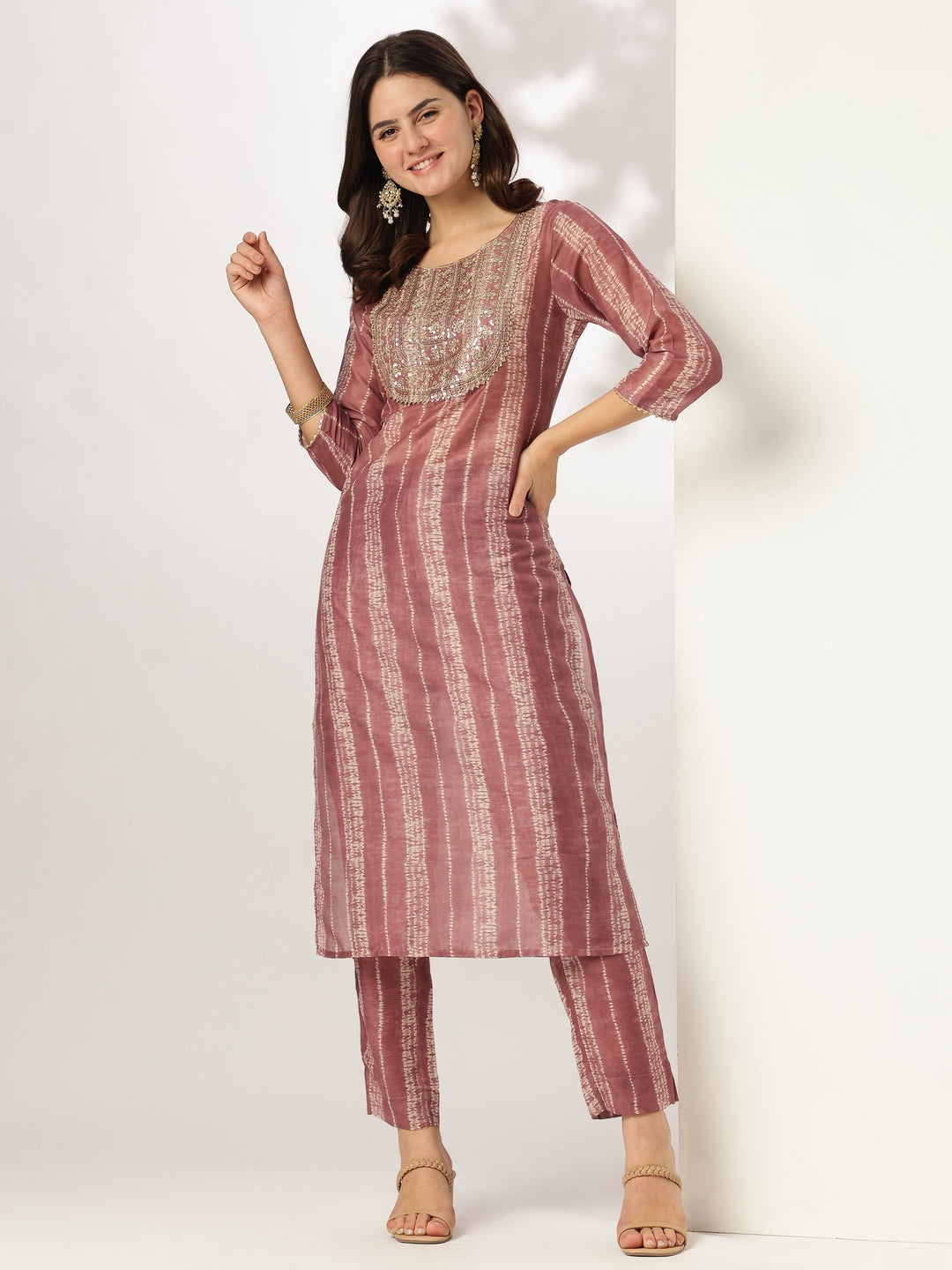 Janasya Dark Silk Blend Tie & dye Straight Kurta Set | Grocsy